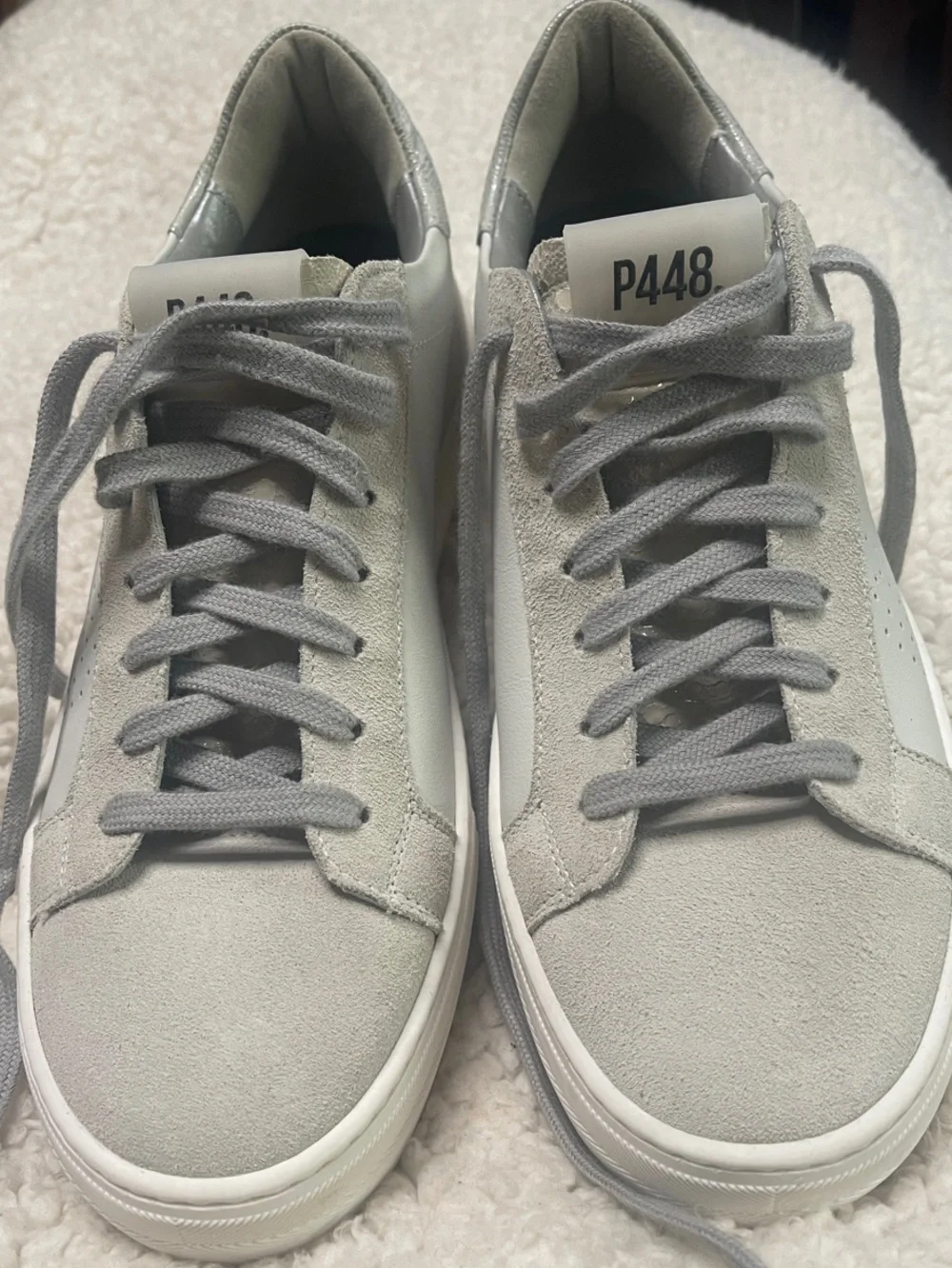 P448 Women platform  Suede & Leather Sneakers in Light Gray NWOT but see pic